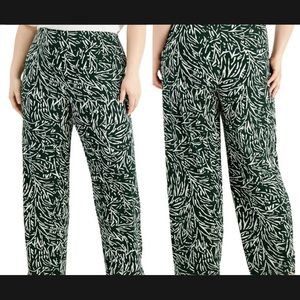 NWT Alfani Elements Plus Size Wide Leg Pull On Pants Size 2X Green White Print